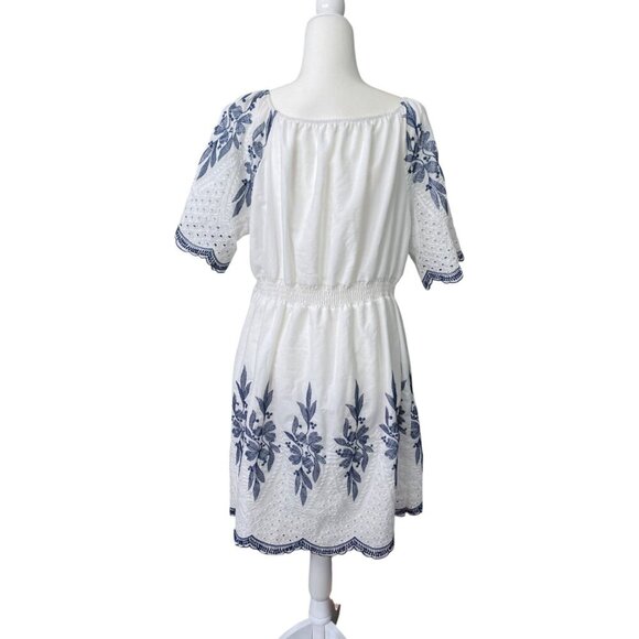 Kindred Anthropologie Dress White Peasant Boho Embroidered Eyelet  1X - Picture 2 of 9